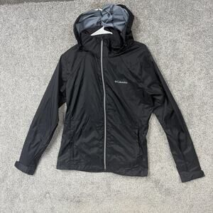 Columbia Windbreaker Jacket Women Large Black Hooded Full Zip Lightweight Hiking